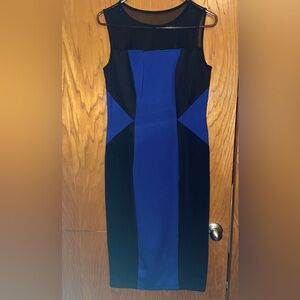 Flattering, black and royal blue panel dress